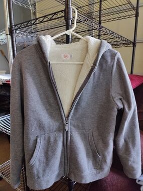 wonder nation Gray Sherpa-Lined Hooded Zip Jacket